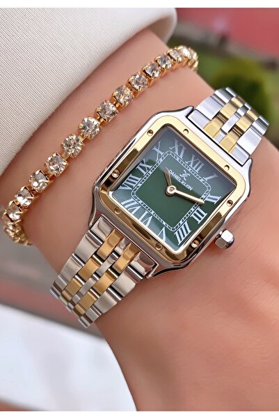 Daniel Klein ساعة يد نسائية باللون الأصفر والفضي مع هدية سوار