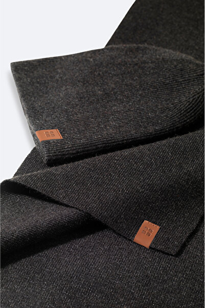 Avva Men's Anthracite Basic Knitwear Scarf Beanie Set A42Y9223