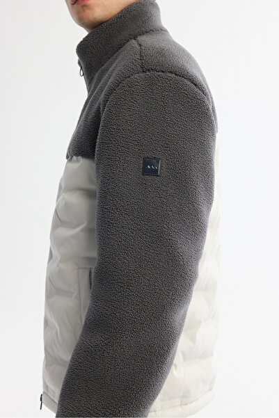 Avva Men's Grey Stand Collar Water Repellent Windproof Fiber Puffer Plush Comfort Fit Coat A42Y6017