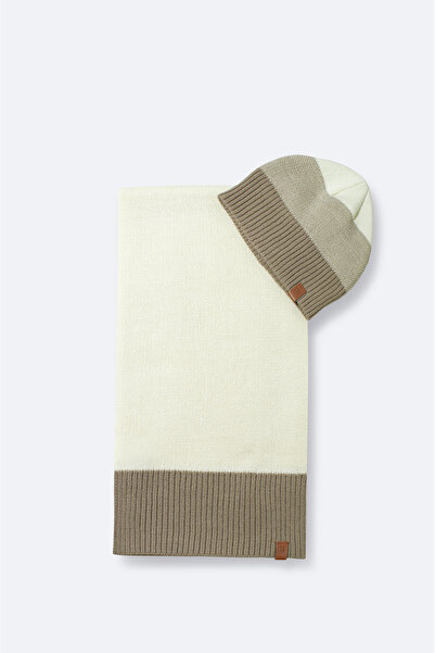 Avva Men's Mink Colorblock Knitwear Scarf Beanie Set A42Y9224