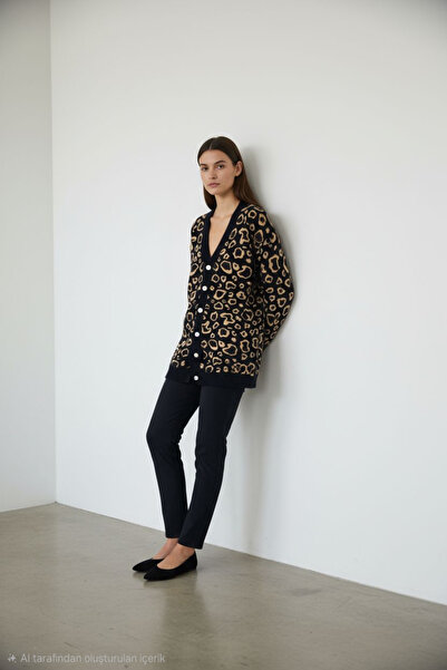 ENDAMIM Long Knit Cardigan Soft Fabric Plus Size Leopard Printed