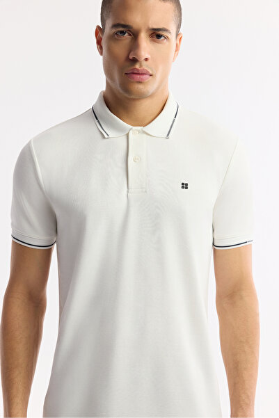 Avva Men's Ecru Polo Neck Bi-Stretch Regular Fit T-Shirt A51Y1000