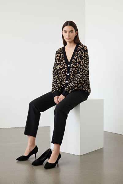 ENDAMIM Long Knit Cardigan Soft Fabric Plus Size Leopard Printed