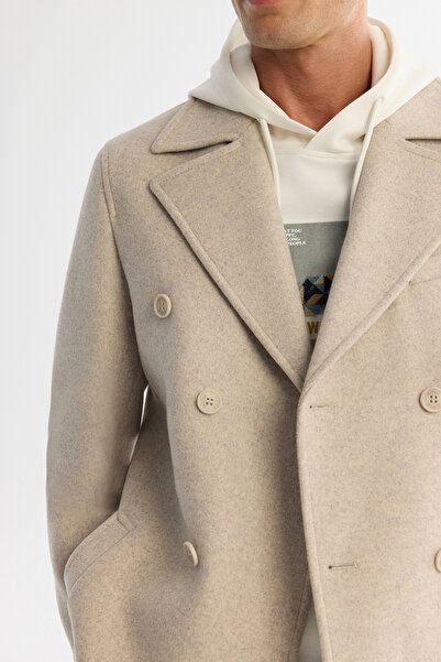 Avva Erkek Bej Kruvaze Kapama Yandan Cepli Yün Karışımlı Astarlı Kaşe Comfort Fit Kaban A42Y6065