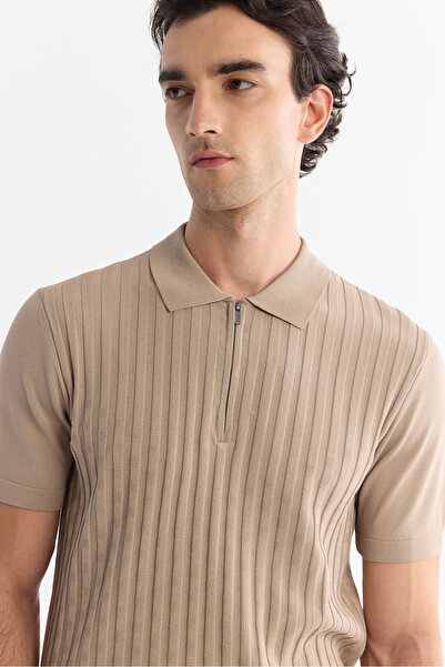 Avva Ανδρικό μπλουζάκι με φερμουάρ με λαιμόκοψη από βιζόν, πλεκτό από ρεγιόν, κανονική εφαρμογή A42Y5128