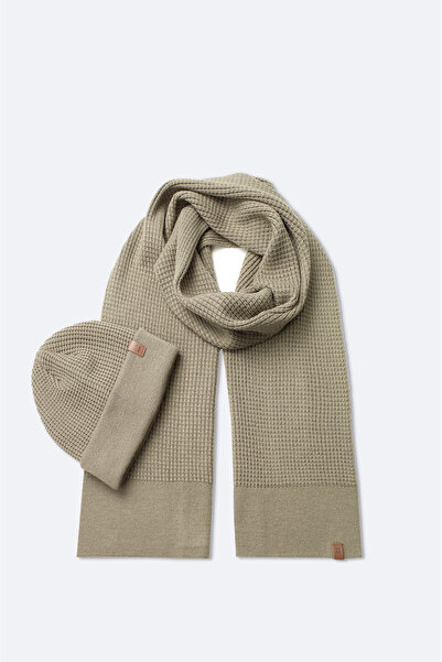 Avva Men's Mink Jacquard Knitwear Scarf Beanie Set A42Y9220