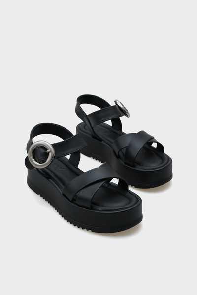 Capone Outfitters Dolly Cross Strap Comfort Buckle Wedge Heeled Women's Sandals