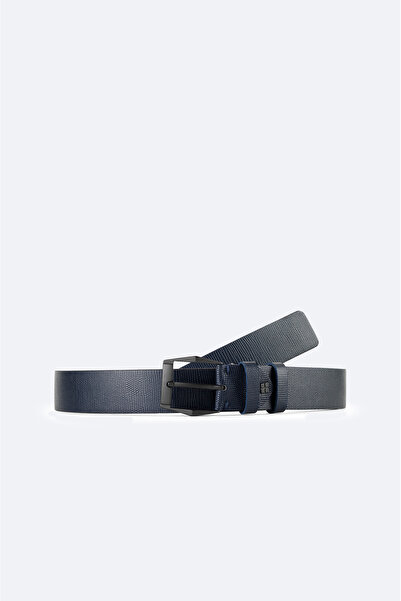 Avva Men's Navy Blue 100% Leather Textured Belt A42Y9309