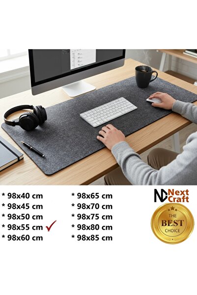Next Craft Mouse Pad Protector pentru blat de masă Covoraș mare pentru jucători din pâslă 3 mm Culoare antracit 98X55 cm