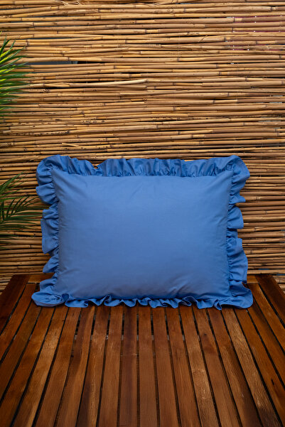 abidehanım غطاء وسادة مكشكش من القطن 100% مقاس 50×70 سم (قطعة واحدة) أزرق