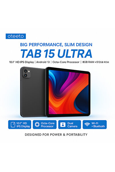 OTEETO TAB 15 ULTRA (Grey) – 10.1" HD IPS, 8GB RAM, 512GB, Android 13, 5G Tablet with Keyboard & P