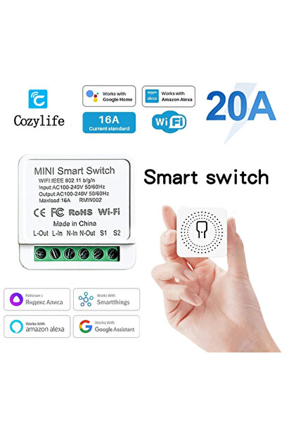 Choice 20A WHITE WiFi Smart Switch 16A/20A Timer Circuit Breaker 2-Way Control Yandex Alice Alexa Google Ho