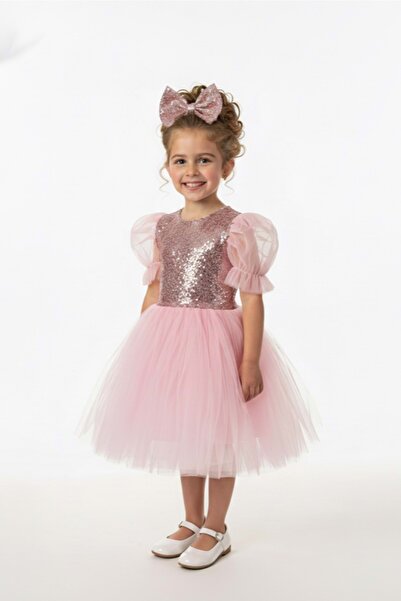 Mnk Baby&Kids Φόρεμα Tutu για κορίτσια με μανίκια με παγιέτες M00751 ΡΟΖ
