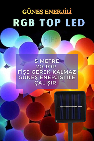 SARFEX Güneş Enerjili 5 Metre 20 Led Rgb Işık Bahçe Teras Parti Balkon Süsü A...