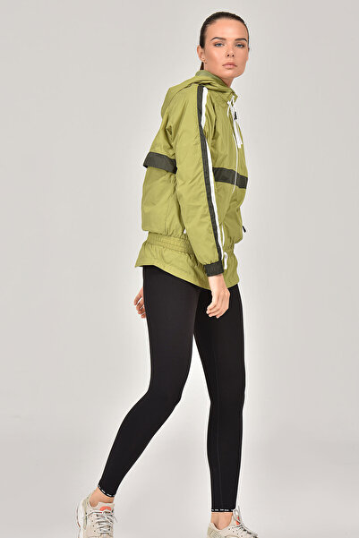 bilcee Green Women's Sports Windbreaker - Pockets, Drawstring Zipper, Hood, Elastic Waist, 3512