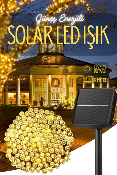 SARFEX Solar 100 Ledli 12 Metre Gün Işığı Bahçe Aydınlatma Dekorasyon Güneş E...