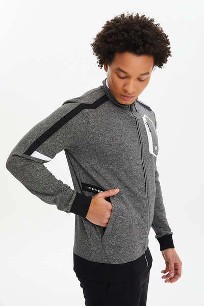 bilcee Ανδρικό σετ αθλητικής φόρμας με μαύρο χρώμα με ψηλός λαιμός τσέπες με λεπτομέρειες 0670