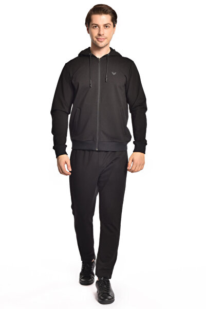 bilcee Ανδρικό σετ αθλητικής φόρμας με μαύρη κουκούλα με φερμουάρ 8769
