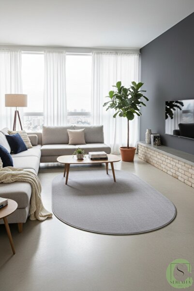 SERENİTA KAYMAZ TABAN GRİ POST/PELUŞ OVAL SAÇAKSIZ MODERN OTURMA ODASI SALON ...