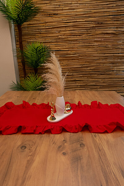 abidehanım Rufle Runner Natural Red Vintage 40X110 cm