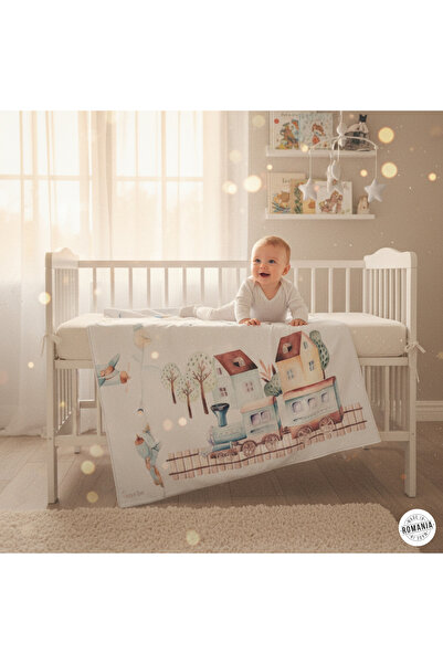 OEM Pătură pentru bebeluși din bumbac, Tesoro Bebe, model tren, certificată Oeko-Tex, 70x100cm