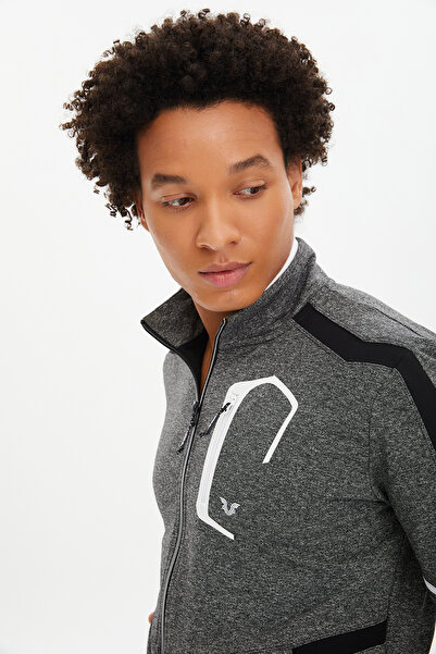 bilcee Ανδρικό σετ αθλητικής φόρμας με μαύρο χρώμα με ψηλός λαιμός τσέπες με λεπτομέρειες 0670