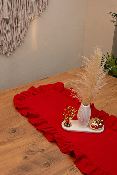 abidehanım Rufle Runner Natural Red Vintage 40X110 cm