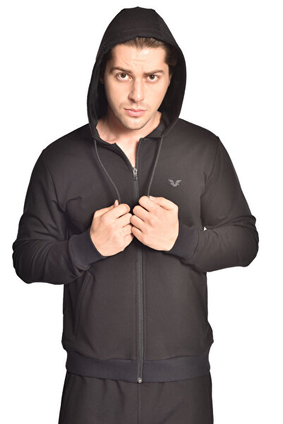 bilcee Ανδρικό σετ αθλητικής φόρμας με μαύρη κουκούλα με φερμουάρ 8769