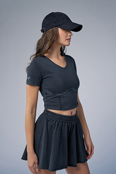 bilcee Women's Anthracite Washed Washed Crop Body 4576