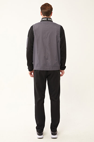 bilcee Dark Gray Men's Tracksuit Set - Hooded, Elastic Waist, Zipper and Pocket, Straight Leg 1521