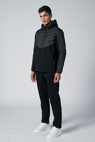 bilcee Men's Black 3 Thread Fleece Hooded Tracksuit Set 4527