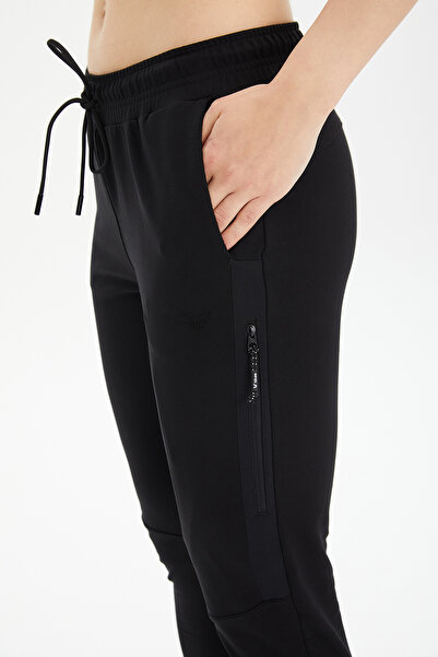 bilcee Γυναικείο μαύρο βαμβακερό αθλητικό παντελόνι με ραβδώσεις 0807