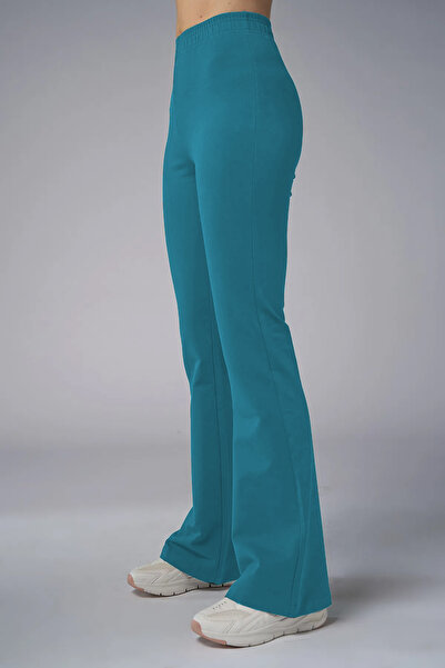 bilcee Women's Green High Waist Flare Cotton Trousers 9911