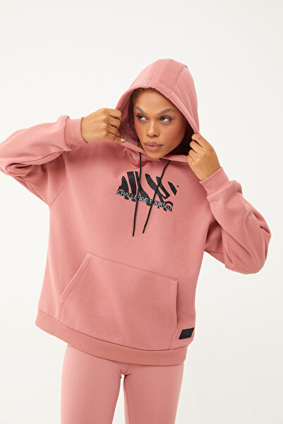 bilcee Γυναικεία φούτερ με πούδρα Glitter με τύπωμα Kangaroo Pocket με κουκούλα Inside Ş επένδυση fleece 1602