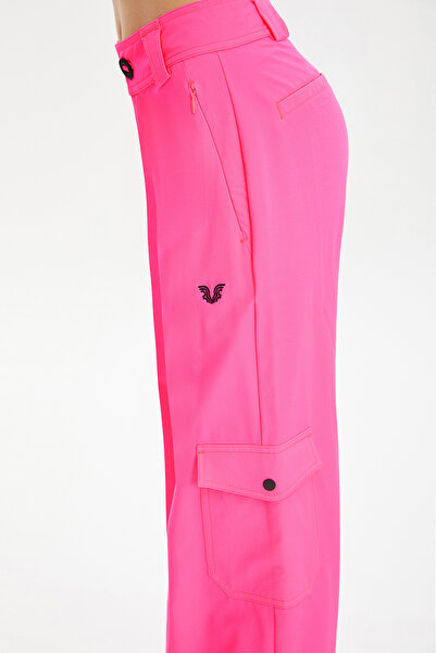 bilcee Γυναικείο ροζ υφαντό παντελόνι Cargo με φαρδύ πόδι με τσέπες 0735