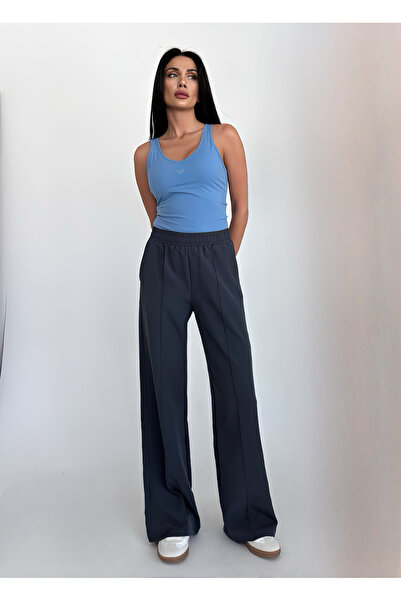 bilcee Women's Anthracite Ribbed Loose Fabric Trousers 4591