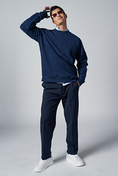 bilcee Men's Technical Fabric Navy Blue Baggy Trousers 4590