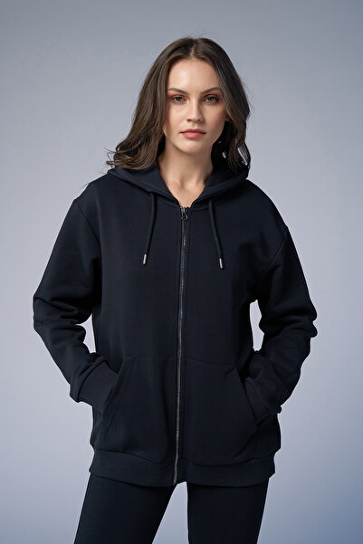 bilcee Ανδρική μαύρη φόρμα με φερμουάρ και τσέπη με κουκούλα 7016