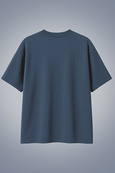 bilcee Ανδρικό μπλουζάκι Indigo Basic απλό βαμβακερό βαρύ ύφασμα φαρδιά εφαρμογή Oversize 4581