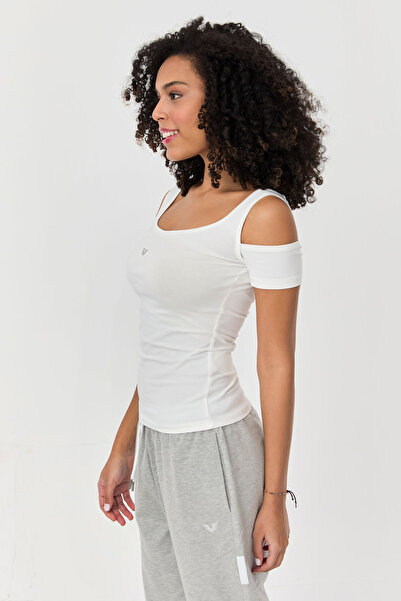 bilcee Жіноча біла бавовняна футболка з лікрами та деталями на плечах 9735