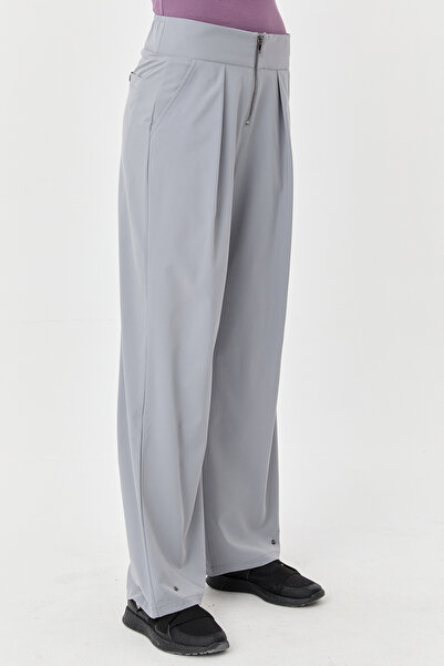 bilcee Women's Gray Thin Lycra Zippered Wide Leg Woven Lightweight Trousers 0074