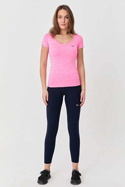 bilcee Γυναικείο αθλητικό κορμάκι με λαιμόκοψη σε σχήμα V με λεπτομέρεια νέον ροζ 9756