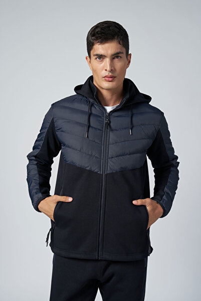 bilcee Men's Dark Navy Blue 3 Thread Fleece Hooded Tracksuit Set 4527