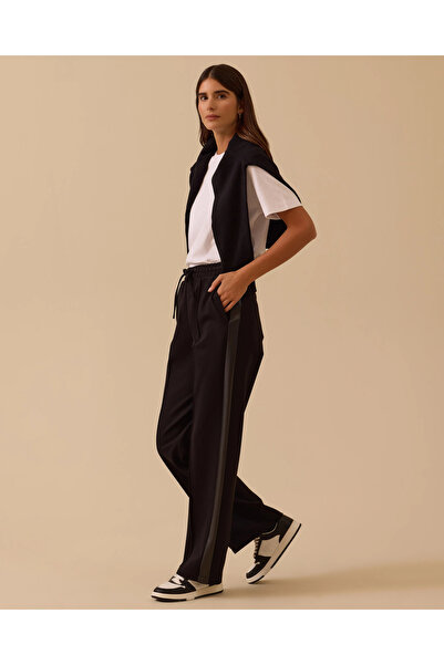 SEÇİL Faux Leather Piped Wide Leg Trousers