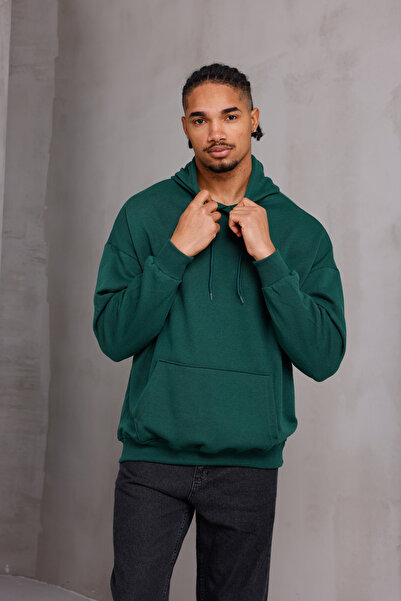 DARK MODA سترة رياضية بقلنسوة كبيرة الحجم للجنسين مع جيب كنغر ورباط