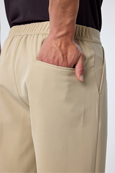 bilcee Men's Technical Fabric Beige Baggy Trousers 4590