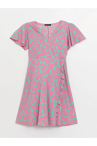 LC Waikiki Φόρεμα εγκυμοσύνης LCWAIKIKI - Διπλός γιακάς, φλοράλ κοντομάνικο