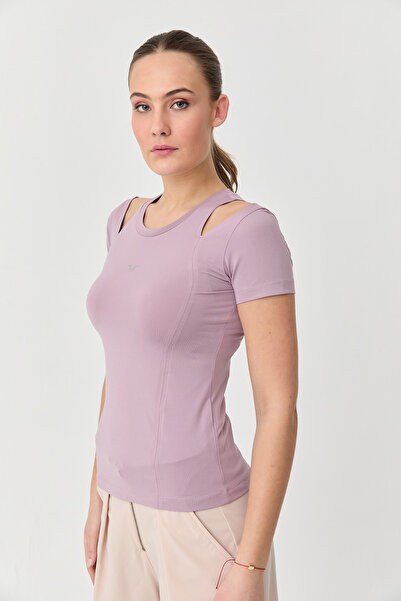 bilcee Γυναικείο λιλά μπλουζάκι με λεπτομέρεια μαλακής υφής 9723