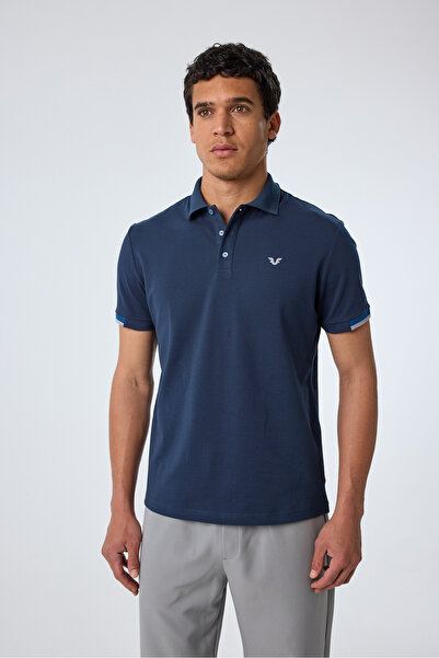 bilcee Чоловіча синя бавовняна футболка з коміром поло та короткими рукавами 9710