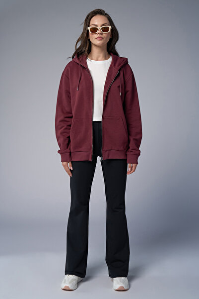 bilcee Peak Unisex Claret Red Oversize Zippered Hooded Sweatshirt 7016